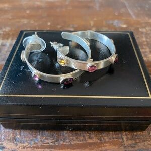 ❤️Sterling Silver Hoops with semiprecious stones